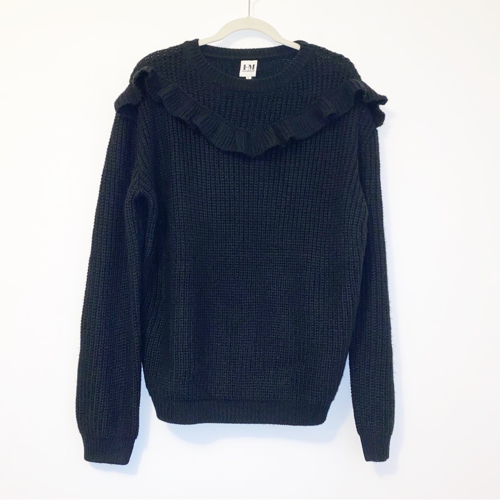 Hilary MacMillan Black Sweater With Ruffle NWT